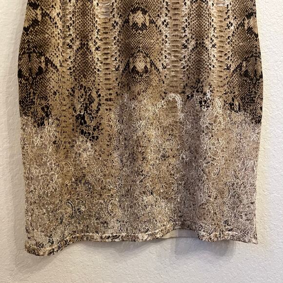 Magaschoni Snakeskin Print Knit Sweater Dress Small Silk Cashmere Sheath Beige - Picture 8 of 15